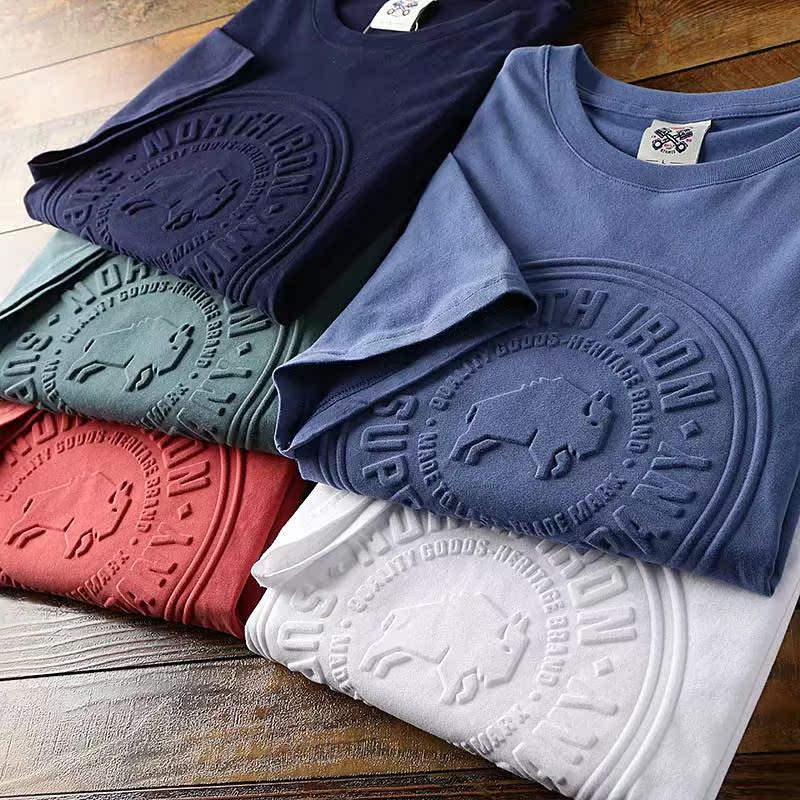 Port Craze Summer Tide solid 3D printed pure cotton mill wool short sleeve T-shirt Men's day Comfort Leisure Tide