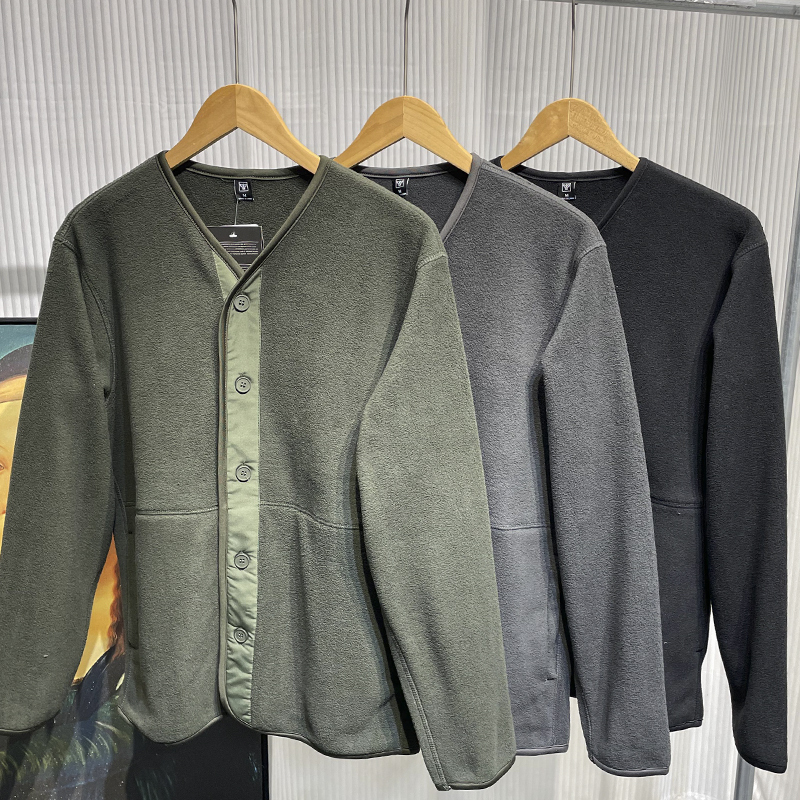 Autumn Fleece Collarless Men's Cardigan Casual Lazy Style Collarless Snap Button Jacket Loose Versatile Warm Coat Trendy