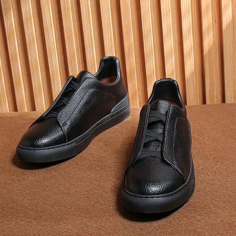 King fried XXX logo lychee pattern calfskin without laces men's one-foot pedal casual shoes leather breathable low-top shoes