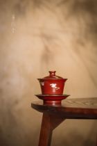 Huantang Jingdezhen Handmade in color glazed red gold flower ceramic lid bowl hand painted gold tea bowl capacity 100cc