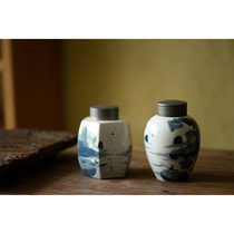 Jingdezhen City Myeyun Saiqing Flowers Ceramic Tea Leaf Jars Hand Painted Kangxi Landscape Sig Tea Barn Sealed Jar Storage Tea Jar