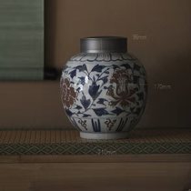 Jingdezhen Mass Yunhai Ceramics Tea Leaf Jar Large Number Tea Barn Tin Lid Seal 1 Catty Green Flower Glazed Red Decanting Tea Jar