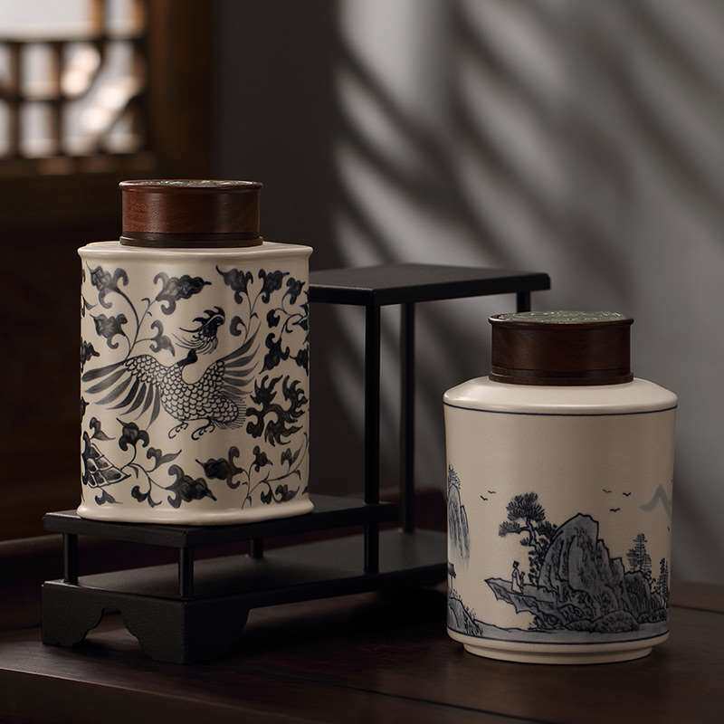 Jingdezhen Fanshan Hall tea leaf jars high-end delivery of red wood jade cover hand-painted ceramic deposit tea pot damp-proof sealing tank