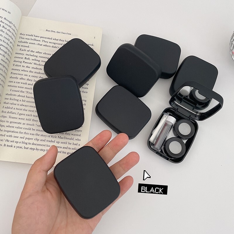 Men's Contact Lens Case, Beauty Lens Storage and Care Box, Portable Companion Box, High-End, Lightweight, Simple Design with Mirror