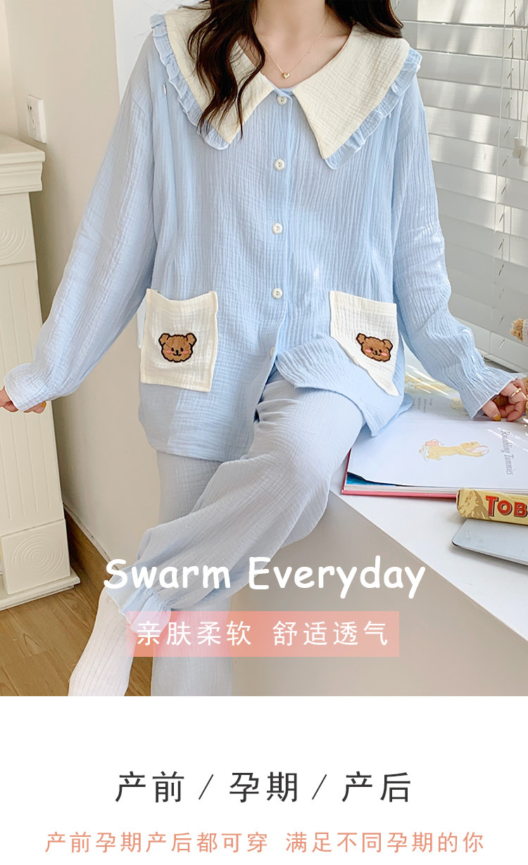 加肥加大码月子服薄款纯棉产后孕妇睡衣哺乳衣透气吸汗棉纱水洗棉详情27