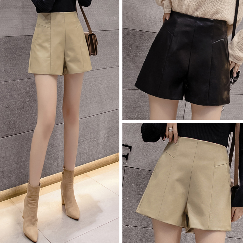 Leather shorts women's winter style 2022 new outwear Chains fashion high waist beating bottom a character spring autummy wide leg skinny boots