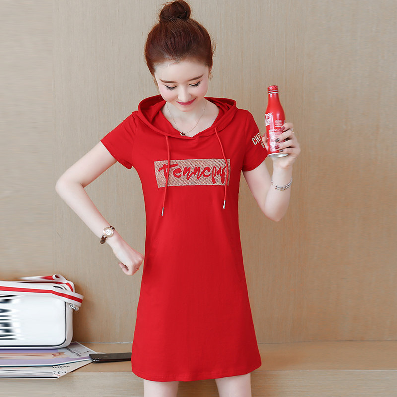 Short sleeve T-shirt woman 2022 Summer new large size Fat MM Korean version Leisure sport The long version of the necropolis dress