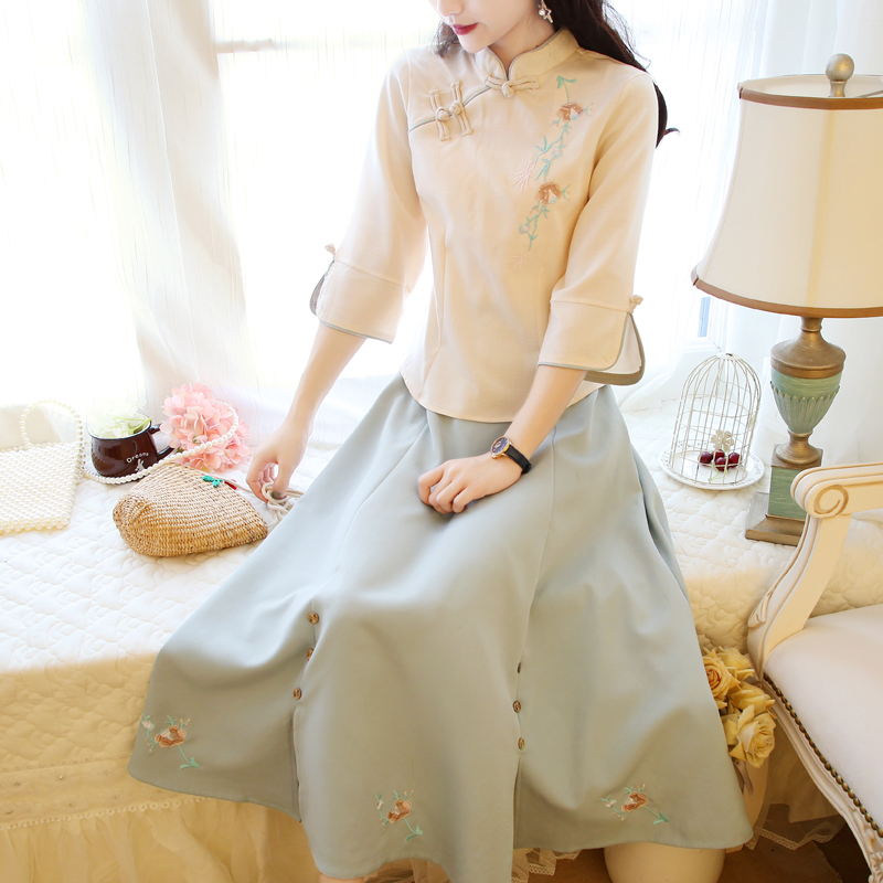 Country Wind Retro Women's Fashion Improved Hanfu Women in China Two sets of students to dress Down with women's qipao national costumes