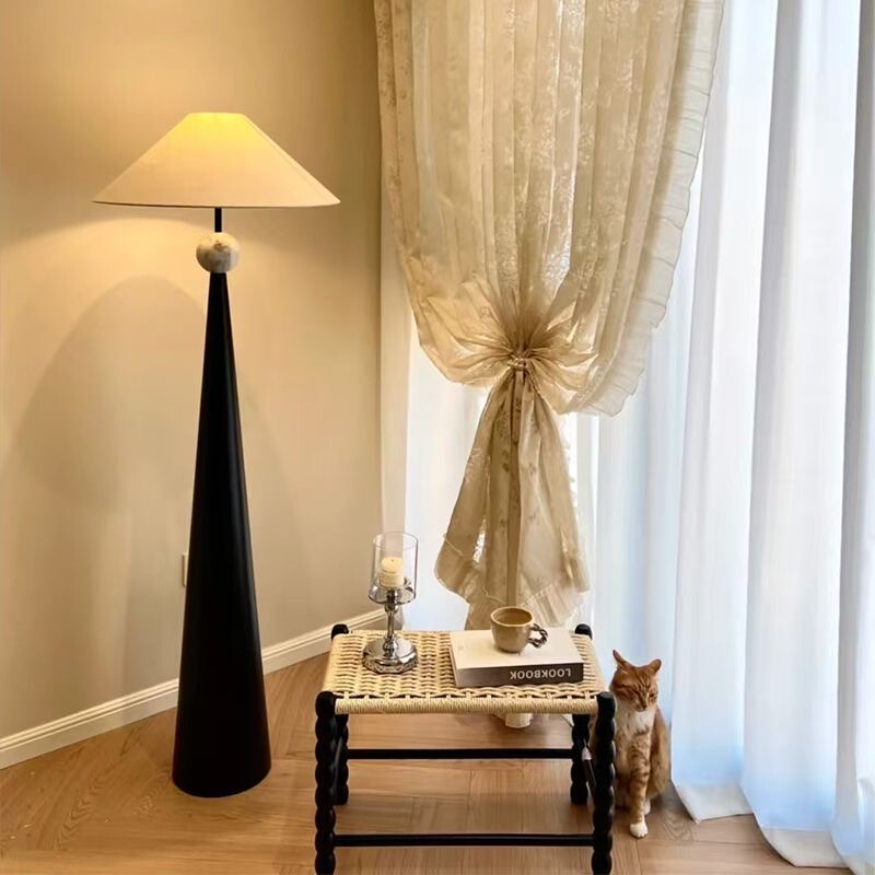 Conical Pleated Floor Lamp Cylindrical Floor Lamp Japanese Retro Design Simple Vertical Lamp Simple Style Floor Lamp