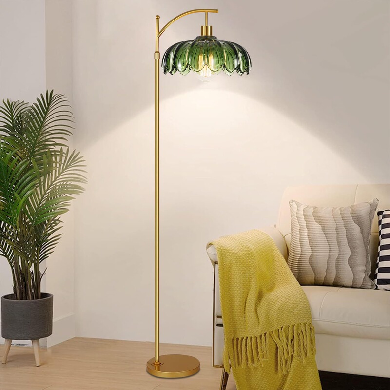 French-Style Light Luxury Glass Floor Lamp, Green Amber Eye-Protection Vintage Floor Lamp, Living Room Sofa Side, Bedroom American-Style Standing Lamp French-Style Light Luxury Glass Floor Lamp, Green Amber Eye-Protection Vintage Floor Lamp, Living Room Sofa Side, Bedroom American-Style Standing Lamp
