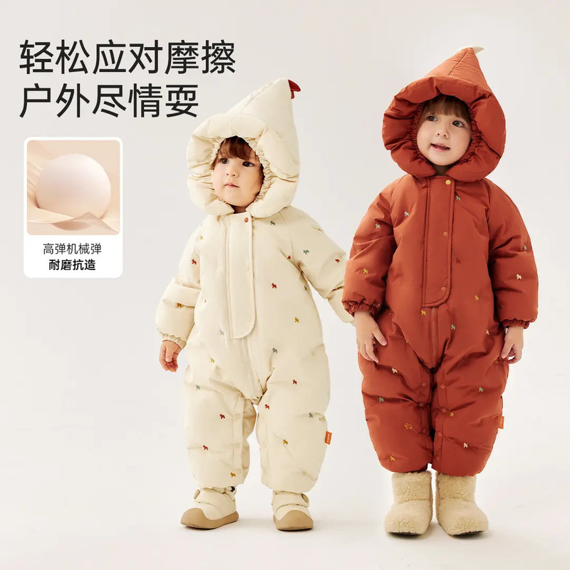 Baby One-Piece down Jacket Winter New Style for Boys and Girls, Thickened Warm Crawling Suit, New Year Outfit