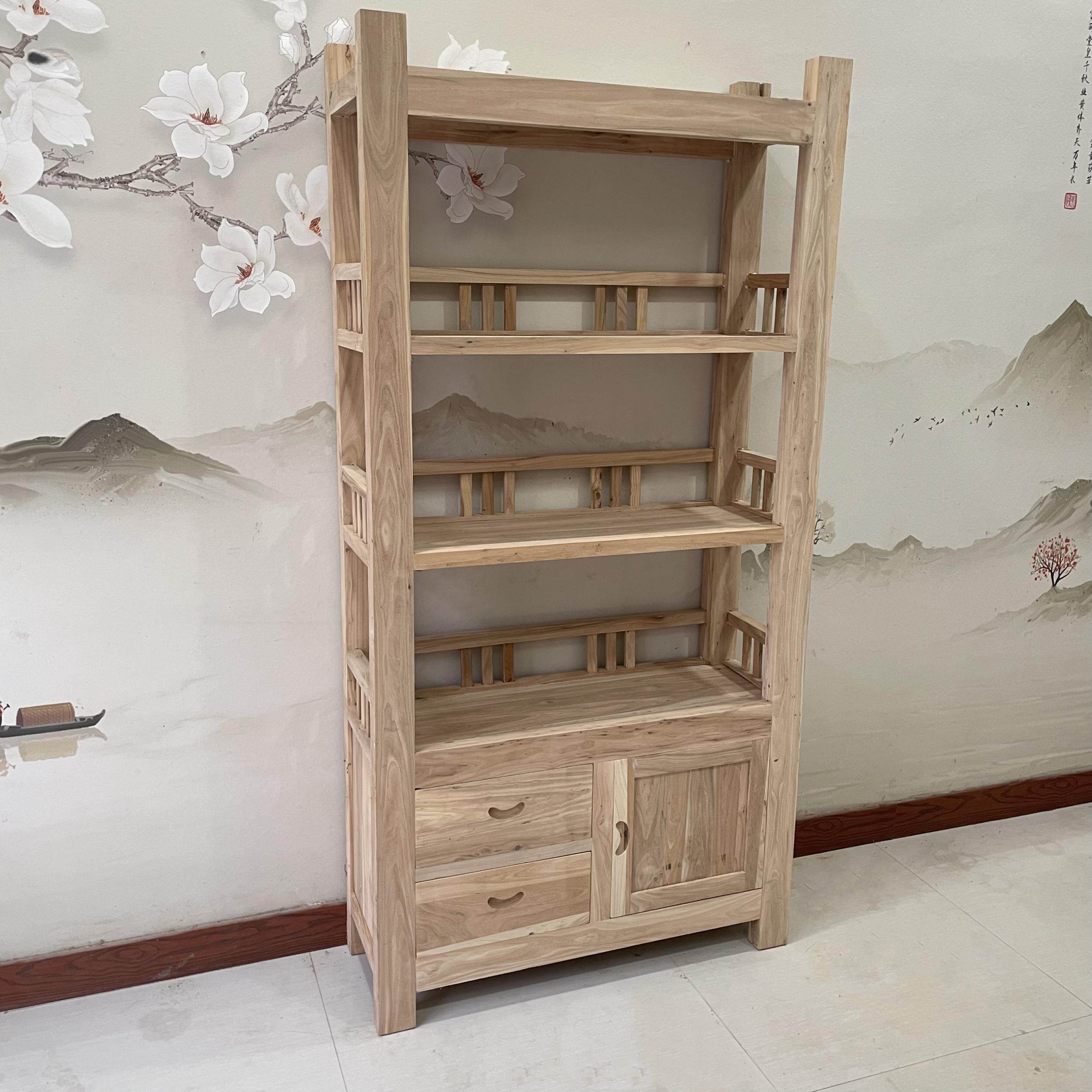 博古架实木中式置物架榆木原木书柜隔断展示柜书架新中式现代茶柜：传统与现代的完美融合！-多宝格-淘宝百科网