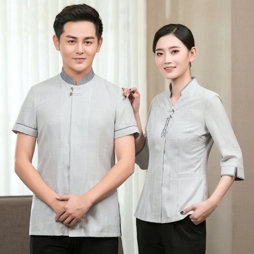 Очистка Star Hotel Очистка рабочего сервера Женский середина -наборы имущества наборы для чистки с коротким рукавом Сервер для очистки с коротким рукава