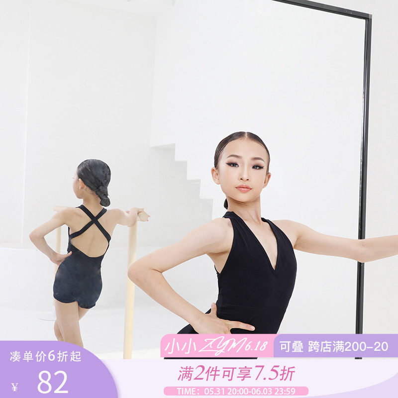Little ZYM (Back X) gymnastics suit beauty back cross belt Latin dance practice suit female children 2127