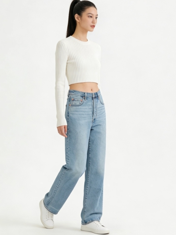 New Retro Style Women's High-Waisted Straight-Leg Jeans 726930219