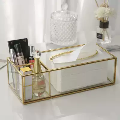 Light luxury brass glass creative living room tissue box remote control cosmetics storage simple household ins wind