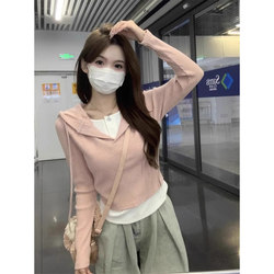 Fake Two-Piece Sweatshirt Long sleeves T-Shirt female Spring & Fall 2025 New arrival silm Stylish Niche style bottoming shirt hooded Tops