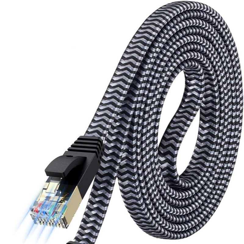 Category 7 Network Cable Flat Nylon Braided Internet Cable Cat7 Gaming Pc Router Shielded Network Cable