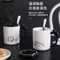 Super Cute ceramic cup mug mug with lid spoon creative cute girl office coffee cup household milk breakfast cup