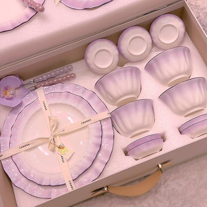 Dishes and Bowls Set for Home Use 2026 New Model Purple Tableware High-Value Gradient Ceramic Bowls and Plates Chopsticks New Home Housewarming Gift Dishes and Bowls Set for Home Use 2026 New Model Purple Tableware High-Value Gradient Ceramic Bowls and Plates Chopsticks New Home Housewarming Gift