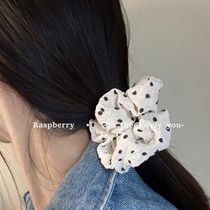 Japanese and Korean simple cream polka dot large intestine hair band rubber band versatile texture pleated fabric niche high-end hair rope hair accessories