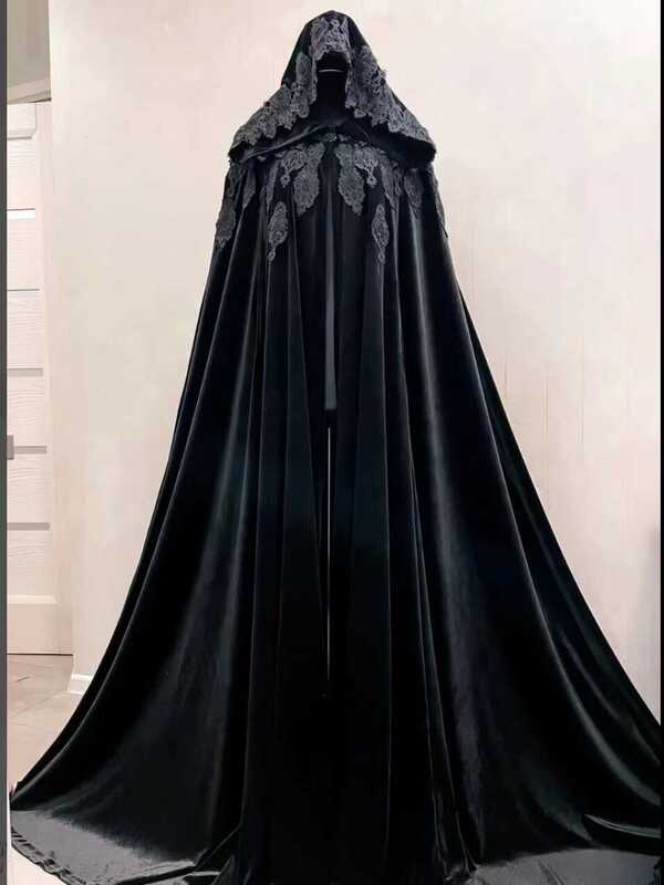 New Black Velvet Hooded Cloak Cosplay Wizard Cape Stage Performance Role-Playing Costume for Men and Women