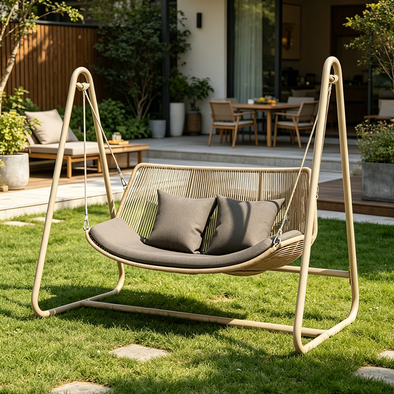 Outdoor Patio Garden Swing, Indoor Outdoor Terrace Rope-Woven Rattan Double Hammock Rocking Chair for Villa Home Use