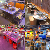 Korean stainless steel barbecue table oil barrel electric grill smokeless purification square table commercial marble hot pot table carbon fire skewers