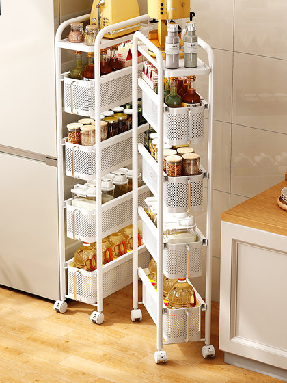 厨房夹缝置物架冰箱侧面抽拉小推车可移动卫生间窄缝隙落地收纳柜
