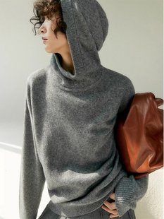 Gray hooded pullover sweatshirt women's winter sweatshirt autumn and winter outer wear high-end American lazy style sweater top