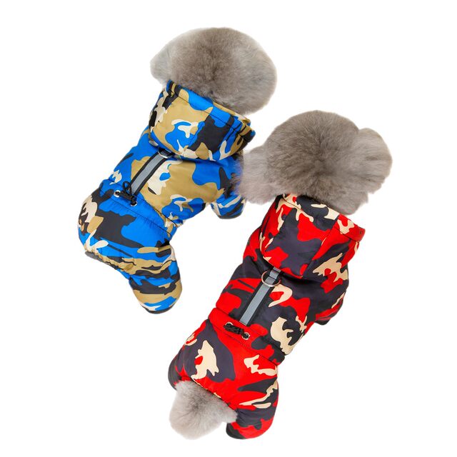 Pet Dog Clothes, Pet Four-Legged Reflective Cotton Coat, Pet Clothing, New Autumn and Winter Camouflage Four-Legged Cotton Coat with Zipper