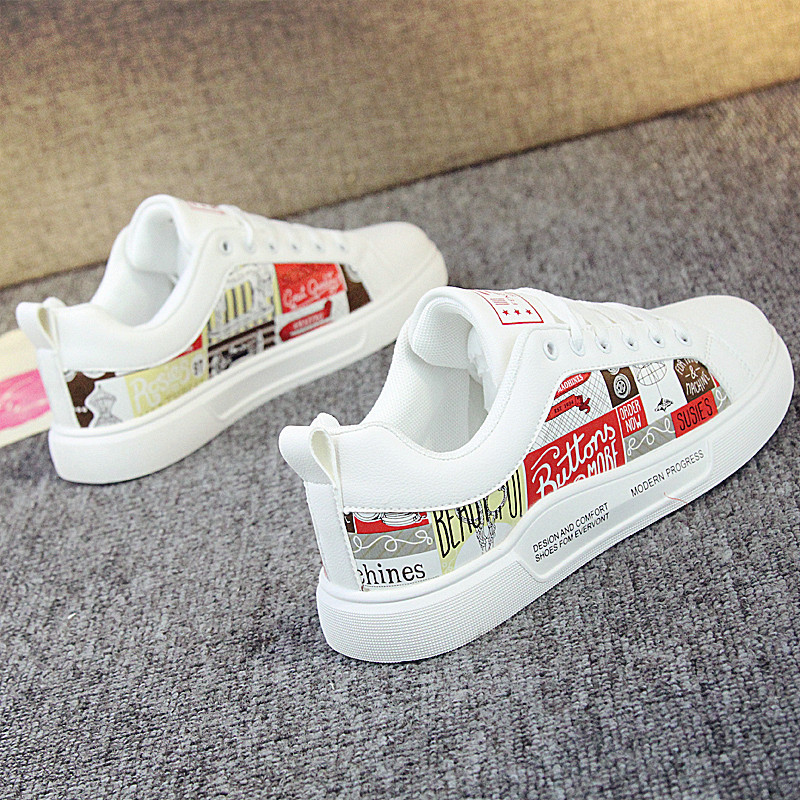 Hong Kong's Supreme men shoes hand painted couple small white shoes tide female sports leisure plate shoes