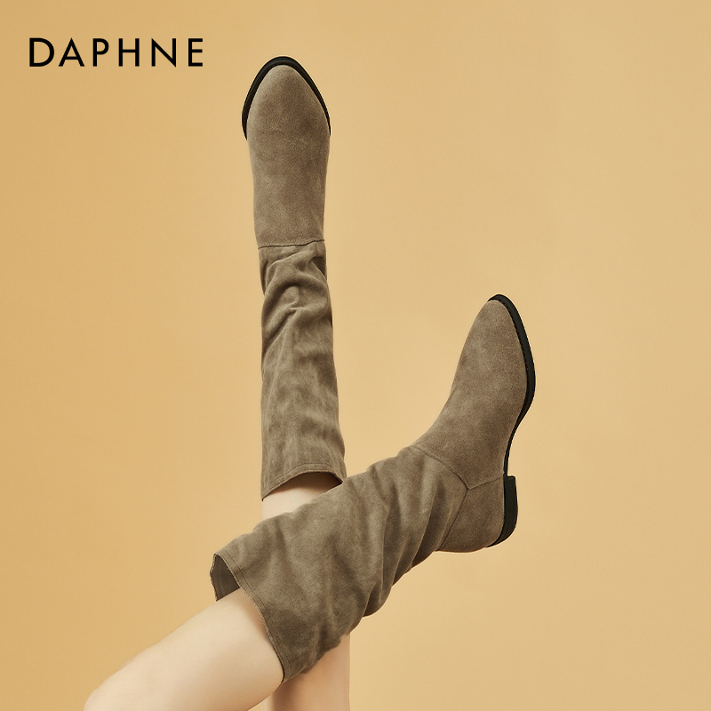 Daphne Stacked Boots, Large Circumference, Spring Thin Long Boots, Over-The-Knee Mid-Calf Boots, Western Cowboy Boots, Riding Boots