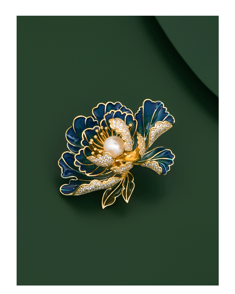 Classical Cloisonné Flower Brooch in Pink, High-End Women's Natural Freshwater Pearl Elegant Suit Pin, Luxurious and Grand