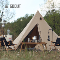  Outdoor camping Retro pyramid firewood stove Indian cotton camping family waterproof and comfortable tent Khaki