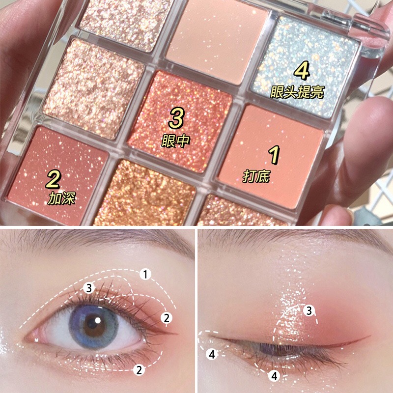 ins Nine Colors Eyeshadow Glitter Pearlescent Sequin Waterproof Unicorn Beginner Earth Color Cheap Student Eyeshadow Tray