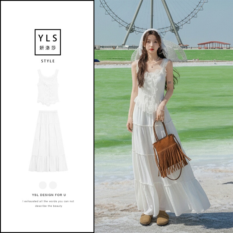 Qinggan Great Ring Road Chalkan Salt Lake White Dress for Women 2026 Northwest Xinjiang Saikailu Lake Outfit