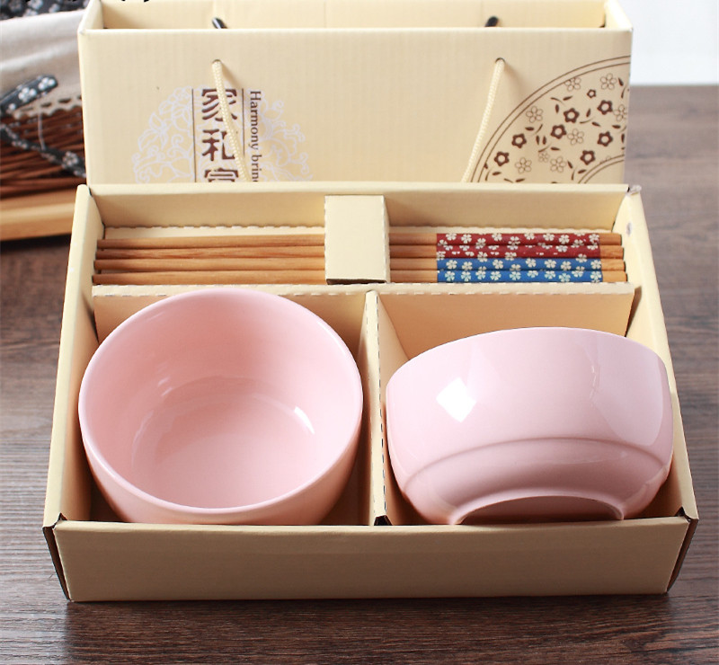 One color family points with bowl chopsticks tableware dining with family porcelain ice flower porcelain ceramic bowl chopsticks gift boxes