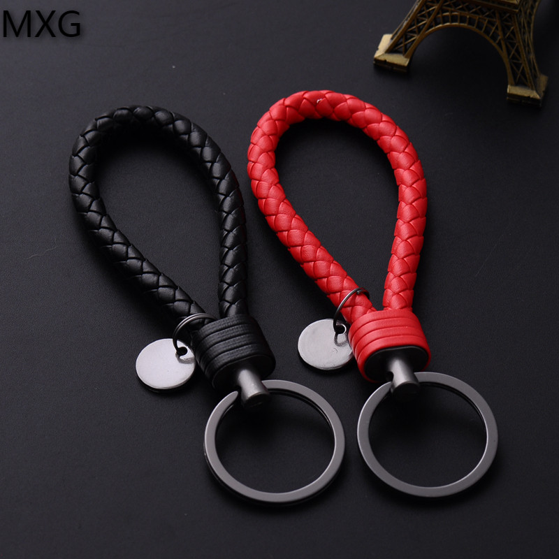 Car braided rope key buckle anti-loss pendant male and female leather woven personality couple key chain customized number plate