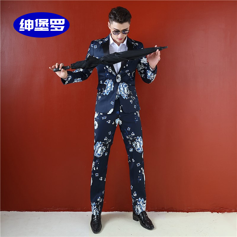 Shenbao Luo performance photo studio photo clothing printed suit men's host dress singer's clothing stage performance suit
