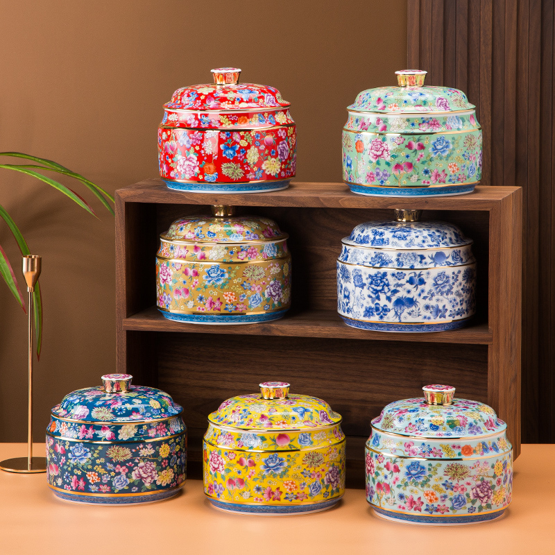 Gonai Jingdezhen Storage Jar, Tea Jar, Enamel Ceramic Jar, Moisture-Proof Snack Jar, Storage Jar