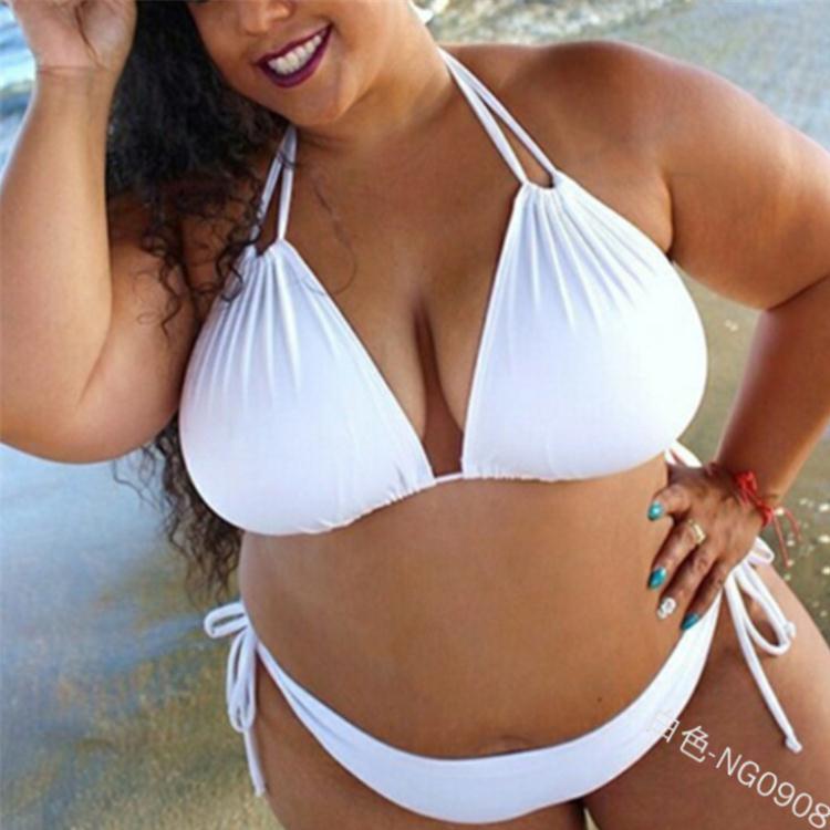 2021Wish Hot-Selling European and American Foreign Trade Solid Color Plus-Size Halter Neck Two-Piece Swimsuit with Straps Sexy Bikini for Women in Stock 2021Wish Hot-Selling European and American Foreign Trade Solid Color Plus-Size Halter Neck Two-Piece Swimsuit with Straps Sexy Bikini for Women in Stock