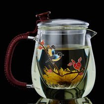 Longshan Hall Bubble Teapot Small Capacity Glass Thickening Jingtai Blue Pure Artisanal Flower Teapot Double Tea Leak Domestic Tea Cup