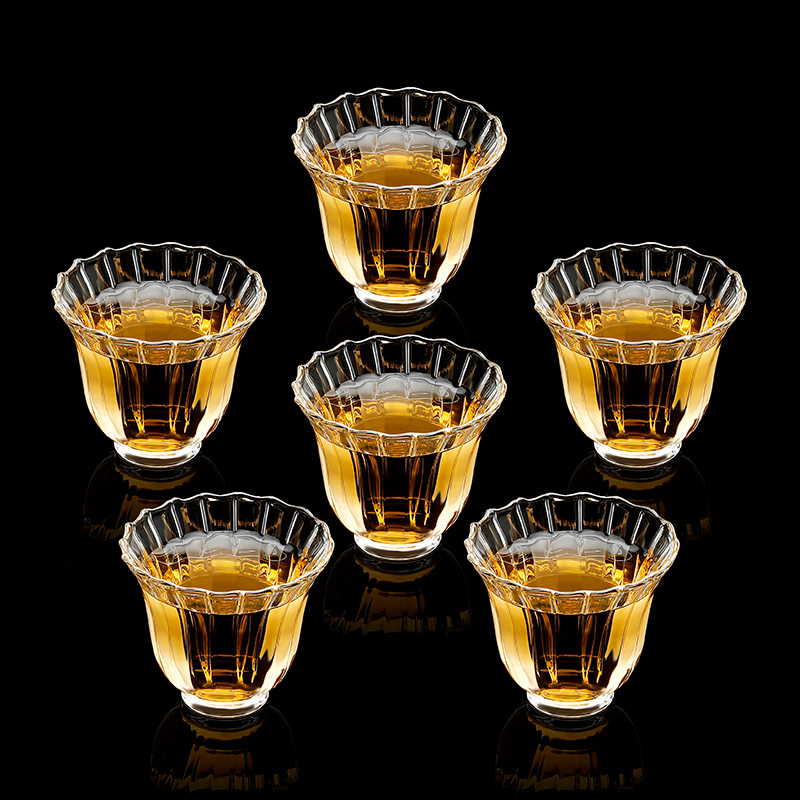Longshan Kungfu Tea Cup Six glass cup sets resistant high temperature vertical stripes Tea Cup pure handmade owner cup
