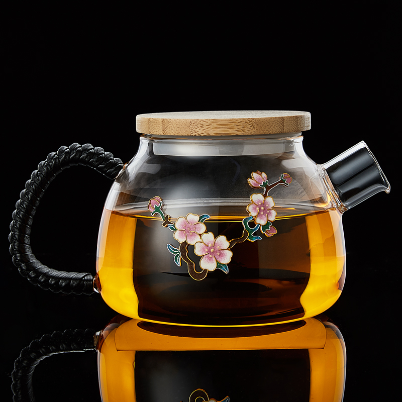 Longshantang Cloisonne pure handmade original glass teapot small capacity flower teapot home office teapot