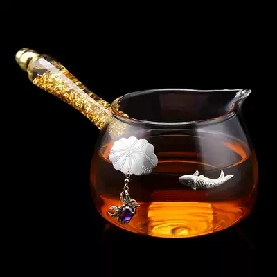 Longshantang original pure hand-inlaid silver side jingle cup tea leak one set glass high temperature thick tea Sea