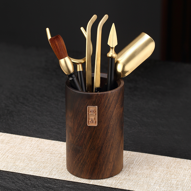 Longshantang tea ceremony six gentlemen set kung fu tea set accessories ebony tea knife brass tea pot raising pot pen household