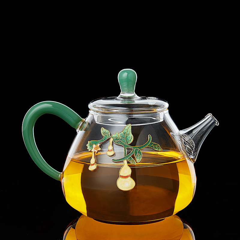 Longshan Hall Bubble Teapot Glass Thickened heat resistant View Tai Blue small capacity Flower teapot pure handmade teapot for home cooking tea