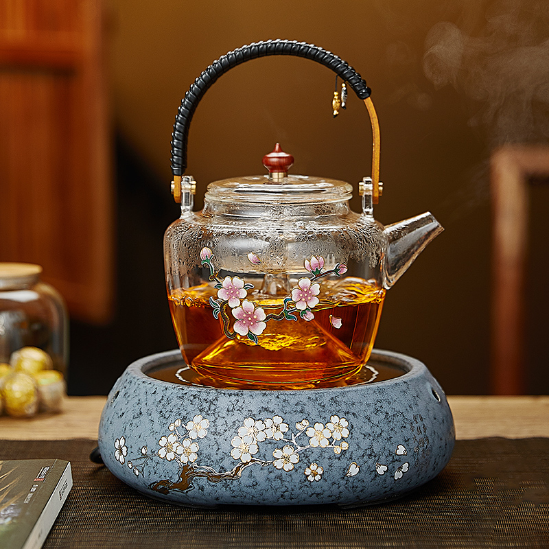Longshan Church Cooking Teapot Glass Jingtai Blue Pure Handmade Kutian Tea With Black Crystal Stove Cooking tea suit Home Boiling Water Pot