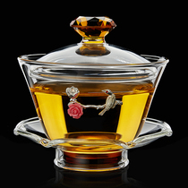 Longshan Hall Cover Bowl Glass Pure Hand Inlaid Silver Tea Bowl Kongfu Tea With Tea Bowl Home Single Triple Bowl Heat Resistant